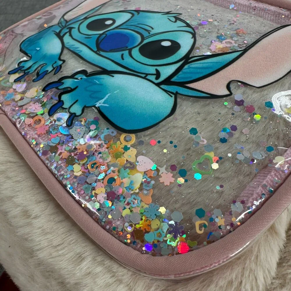 NEW! Disney Lilo &‎ Stitch Plush Backpack Beige Turquoise Sequin Pocket detail
